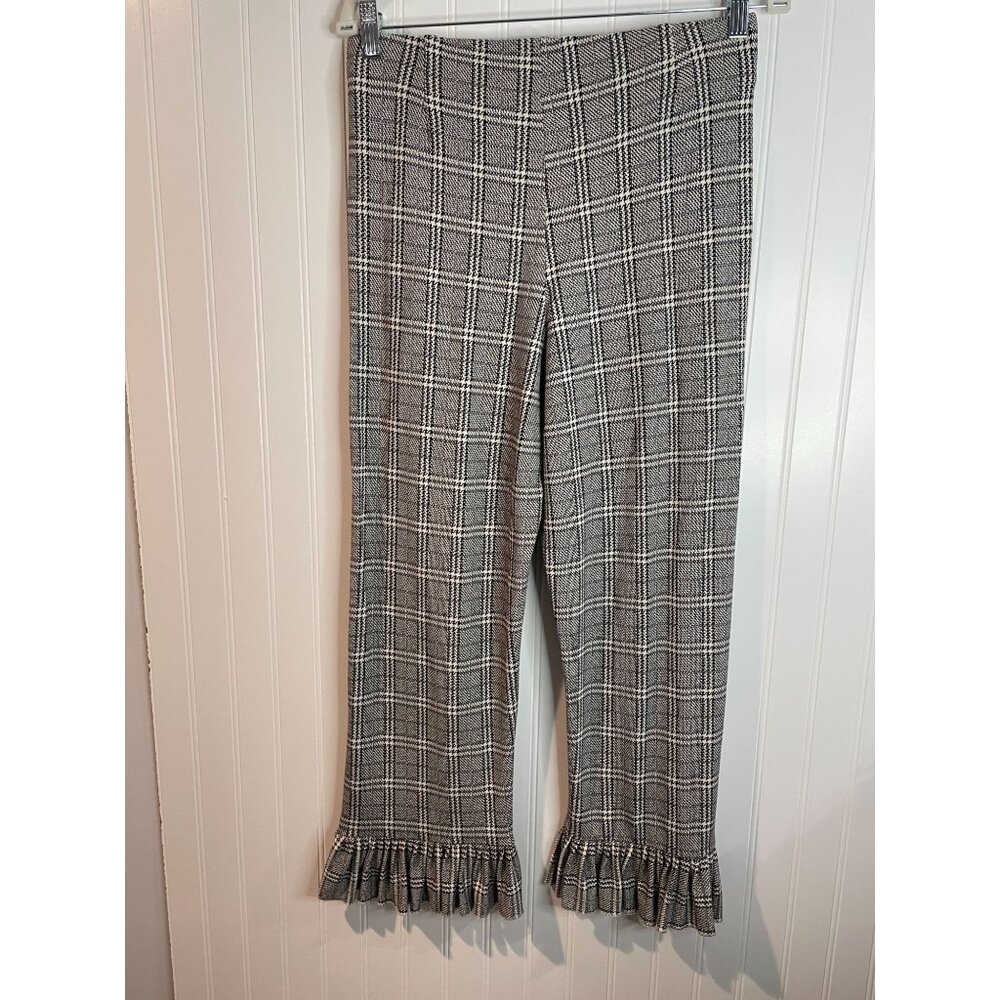 Topshop Womens UK 14/US 10 Checkered Ruffle Hem Trousers